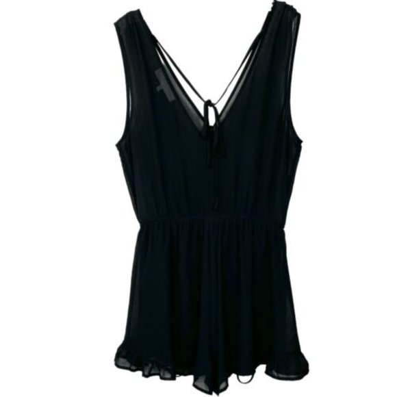 ASTR Romper One Piece V Neckline Ruffle Hem Black Size Small - Picture 2 of 12